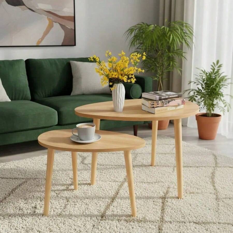 Set de 2 mesas de centro y auxiliar minimalistas, negro MDF, modernas y funcionales para sala - Negro - Ver 1