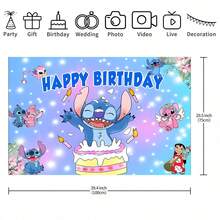 1pc Authorized Cute Stitch Candle Cake Birthday Party Decoration Background Cloth (82.7x59.1 Inches, 59.1x39.4 Inches, 39.4x29.5 Inches), Blue-Purple Stitch And Lilo, Angel Cake Candles, Christening Cake Table Birthday Party Wall Decor Background Cloth, Suitable For Photography Studio Venue Wall Decor Party Supplies - BJB - View 13
