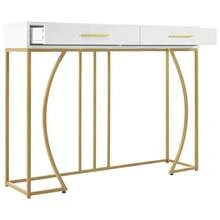 Console Table, Hall Table With 2 Drawers, Lightweight Luxury Style Side Table, Sofa Table, 110x32x85 Cm, White/Gold - White - View 7