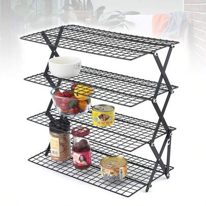 4-Tier Collapsible Cooling Rack For Baking, Outdoor Picnic Rack, Multi-Layer Folding Kitchen Display Shelf Foldable Kitchen Storage Rack, Collapsible Rack, Camping Picnic Shelf, Cooling Rack For Cookies Baking