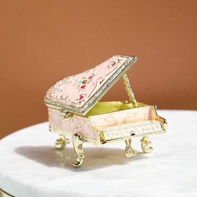 SUSUZUKU 1 pieza Decoración de piano pintada con esmalte metálico, con diamantes, pequeño regalo promocional, decoración de lujo creativa para el escritorio, decoración de piano para el hogar, caja para aretes y anillos