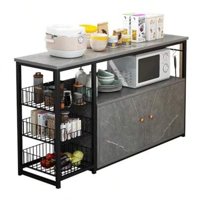 Mueble Organizador Multiusos para Cocina Almacenamiento de Alacena Estantes Organizadores Microondas con Repisas 2 Compuertas y 3 Canastillas Gris Oscuro 100 cm x 30 cm x 80 cm   958415