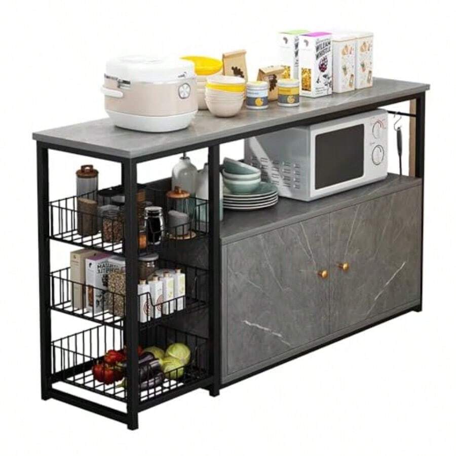 Mueble Organizador Multiusos para Cocina Almacenamiento de Alacena Estantes Organizadores Microondas con Repisas 2 Compuertas y 3 Canastillas Gris Oscuro 100 cm x 30 cm x 80 cm   958415 - gris - Ver 1