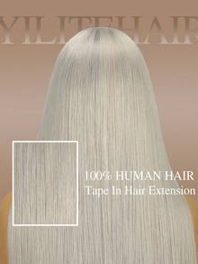 20pcs/Pack 12-24 Inch Black Real Human Hair Extensions, Double-Sided Tape, Suitable For Hair Piece Attachment, 50g, Seamless Straight Hair Extensions - SSilver - View 2