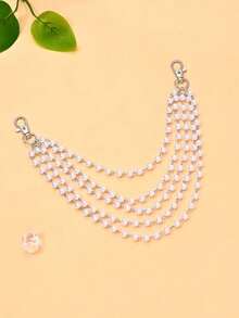 1pc Multi-Layer Pearl Shoulder Chain, European And American Fashion Evening Party Dress, Lingerie Accessory, Vintage Bridal Wedding Accessory Body Chain - Bạc - Xem 3