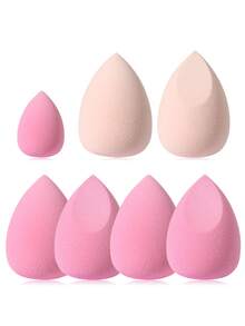 7Pcs Mixed Size Set, Wet & Dry Dual-Use Makeup Sponge, Water Drop & Bevel Cut, Soft & Non-Absorbent - 彩色 - 查看 8
