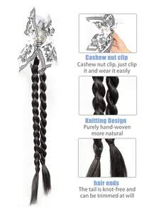 20 Inch One Piece Chinese Style Double-Sided Cashew Flower Clip Long Hair Boxing Braid Ponytail Hair Extension - Multicolor - View 2