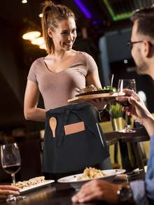 1pc Black Waist Apron With 3 Pockets, Suitable For Restaurant/Hotel Staff Uniform, Kitchen Cooking Baking Apron, Chef Apron, Also Suitable For Household Chores And Cleaning, Can Be Used As Protective Wear - Multicolor - View 6
