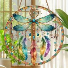 1pc Dreamy Cobweb In Bohemian Style With Colorful Beads And Feathers - Hand-Painted Glass Effect, Suitable For Indoor Wall Hanging, And Versatile For Placement In Both Home And Garden Decor. - C - View 6