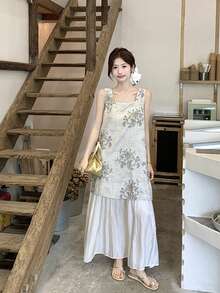 Women Long Dresses - Apricot - View 1