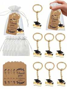 30pcs/15pcs Graduation Commemorative Keychains - Metal Inspirational Keychains With Thank You Cards, Unisex 2026 Graduation Keychains Suitable For Various Graduation Occasions, Carnival Themed Special Function Souvenirs, Rectangular Cute Alloy Oil Drop Graduation Cap Keychains, Graduation Ceremony Gifts, Graduation Season, Graduation Gifts - Multicolor - View 1