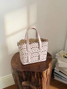 Mẫu túi mini mới về, thiết kế giỏ hoa chạm khắc rỗng độc đáo của Niche Wave, túi đeo vai chéo dành cho nữ. - Hồng - Xem 7