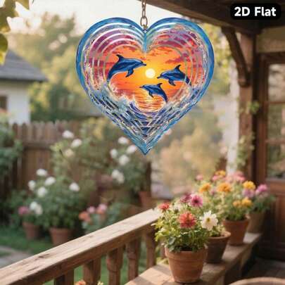 Chuông gió kim loại phong cách Bohemian thiết kế phẳng 2D với họa tiết cá heo - Chuông gió bằng sắt chủ đề đại dương, âm thanh êm dịu, thích hợp trang trí Giáng sinh bãi biển, hiệu ứng âm thanh sinh vật biển lý tưởng cho những người yêu thích cá heo, thiết kế phẳng 2D.