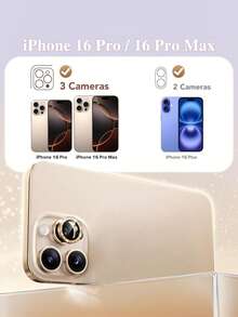 MIGAE 3 Packs 9H Tempered Glass Camera Lens Protectors, Compatible With IPhone 17/17 Pro/17 Pro Max/16 Pro/16 Pro Max, Phone Accessory, Individual Metal Decorative Screen Protector, Gold, Compatible With Phone Cases. - Gold - View 6