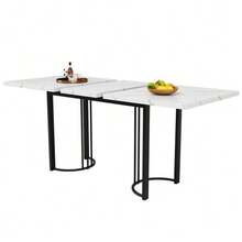 Telescopic Dining Table (140-179.5 X 80 Cm), Extendable Dining Table, Space-Saving Kitchen Table, Metal Frame, Rectangular Dining Table For Dining Room/Living Room, White/Black - 黑與白 - 查看 6