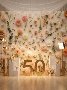 1 pièce Toile de fond murale florale colorée, design plat 2D avec motifs floraux roses, blancs et multicolores, convient pour les fêtes d'anniversaire, les mariages, les anniversaires, la Saint-Valentin, les fiançailles, la décoration intérieure et les accessoires de studio photo, la décoration d'événements, crée une atmosphère joyeuse, polyvalent et multi-tailles - 001 - Voir 22