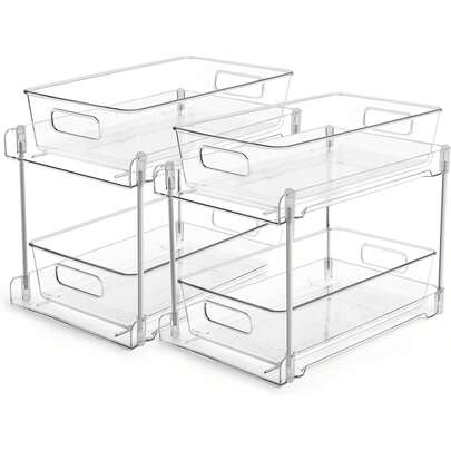 Vtoart 2 Tier Bathroom Stora Organizer, 2 Pa Clear Under Sink Organizers Vanity Counter Container, Cabinet Ders Bins, Pull-Out Organizat With Tra For Pantry, Kitchen Variant 1
