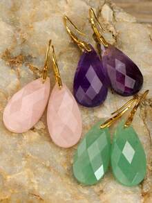 Bông tai đá tự nhiên, bông tai pha lê hình giọt nước thanh lịch mạ vàng, món quà tinh tế dành cho phụ nữ. - Nhiều màu - Xem 3