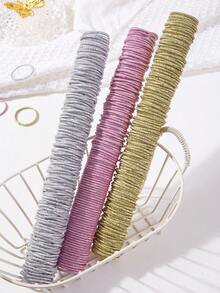 200个女童金色、银色、粉色闪亮弹力发圈，简约发带，呵护秀发，日常发饰 - 彩色 - 查看 5