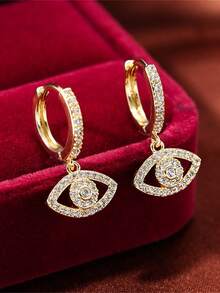 1 par de pendientes de aro con ojo de cobre con micro-incrustación de circonita, de moda - W16392 - Ver 11