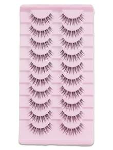 10/20 Pairs Natural Criss-Cross Full False Eyelashes, Transparent/Black Stem, Fluffy & Delicate, Suitable For Daily Use, Manga Style, Travel Essential - Black - View 4