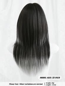22英吋女用分層中長假髮，灰色挑染附瀏海，高品質自然蓬鬆極柔軟合成耐熱纖維髮，適合日常辦公、上學、音樂節與派對穿著 - 挑染灰色 - 查看 5