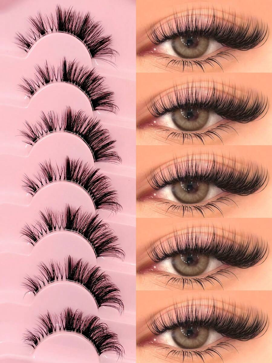 Bộ 7 cặp mi giả mắt mèo bồng bềnh kiểu Manga của Asiteo - Kiểu dáng tự nhiên cho sử dụng hàng ngày và dự tiệc, dày dặn, dải mi trong suốt, có thể tái sử dụng và dễ dàng gắn vào - Mi giả thân thiện với người mới bắt đầu, trang điểm dự tiệc, chất liệu mi bền chắc. - màu đen - Xem 1