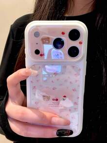 Cute Bow Teddy Bear & Apple Full Screen Pink Tulip Phone Case, Fashionable New TPU Protective Back Cover Gift For IPhone 17 Pro Max, 16, 15, 14 Pro Max - Pink - View 4