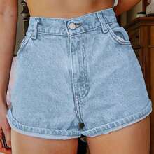 New Bamboo Knot Embroidered Elastic Casual Denim Shorts For Women Summer - Light Wash - View 3