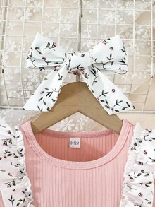 Gaun Lengan Pendek Motif Kupu-kupu Lucu untuk Bayi Perempuan, Musim Panas - Berwarna merah muda - View 4