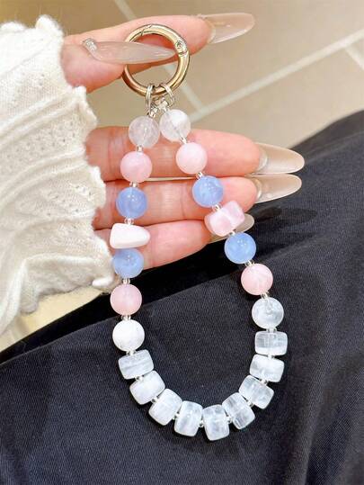 Vòng tay đính hạt màu macaron bất đối xứng dễ thương, phù hợp với dây đeo đa năng, phụ kiện mặt dây chuyền tối giản hoàn hảo.