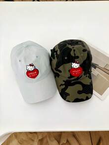 SANRIO 1顶Hello Kitty时尚百搭复古遮阳帽，迷彩爱心刺绣棒球帽，适合日常佩戴 - 彩色 - 查看 5
