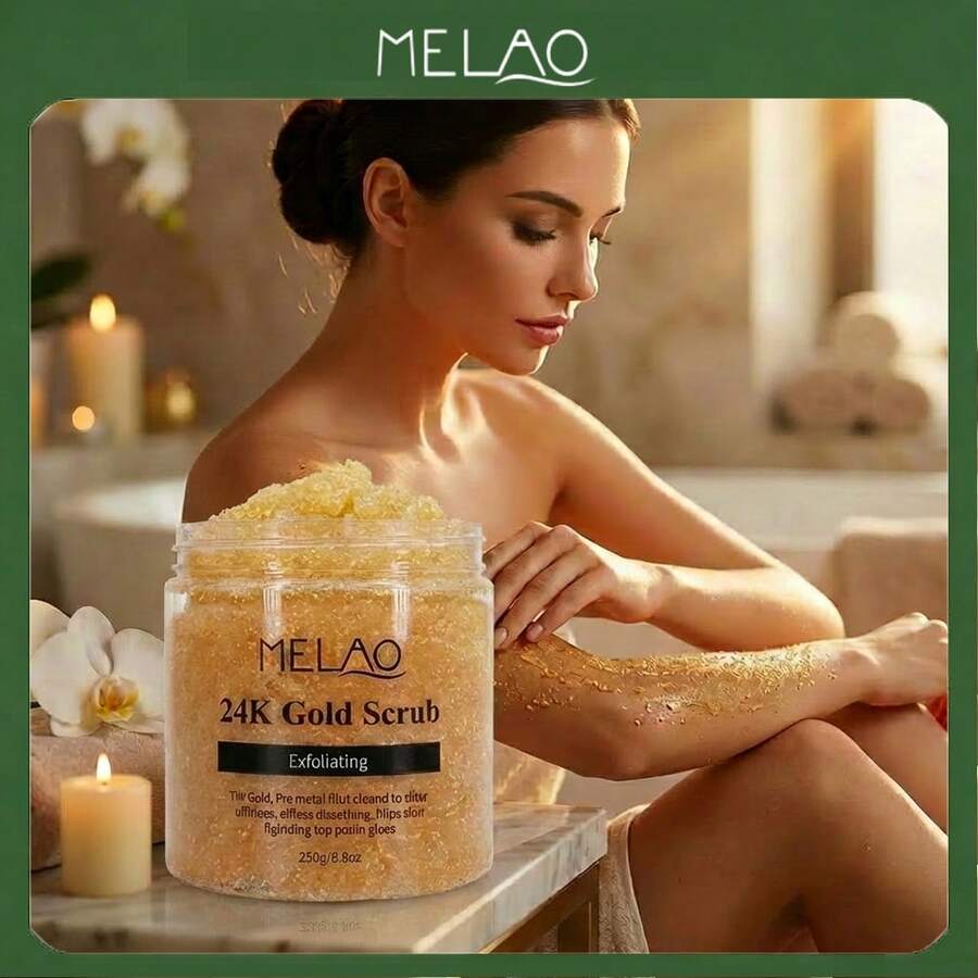 MELAO Exfoliante de 24K Oro - Exfoliante corporal con aceite de coco y vitaminas - Fórmula antienvejecimiento, de limpieza profunda y humectante para una piel suave y radiante - Dorado - Ver 1