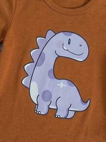 Conjunto de 3 piezas para bebé niño con estampado de dinosaurio lindo de dibujos animados, camiseta de manga corta de cuello redondo y pantalones cortos, ligero y cómodo para uso diario, salidas y en casa, primavera/verano - Multicolor - Ver 3