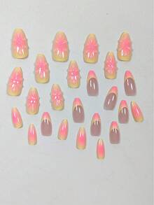 Bộ 24 móng giả hình hạnh nhân cỡ trung bình phong cách Pháp tối giản màu vàng gradient Y2K, thích hợp cho mọi dịp. - Nhiều màu - Xem 3