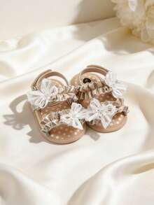 Giày sandal mùa hè cho bé gái sơ sinh, có nơ hoa, đế mềm, kiểu giày bệt dự tiệc cưới, giày tập đi cho trẻ sơ sinh và trẻ nhỏ. - Vàng - Xem 10