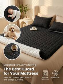 1pc Waterproof Quilted Incontinence Mattress Pad - Geometric Grid Pattern, Minimalist Design, Waterproof & Leakproof, Suitable For Single/Double/King Size Beds, Ideal For Home, Hotel, Pet Facilities, Nursing Care (Pillow Case Not Included) - Waterproof Diaper Pad - Black - View 6