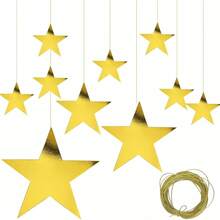 24Pcs Gold Hanging Stars Decorations, Glitter Star Cutouts With 24 Yard Gold Nylon String Double Sided Star Cardboard Ideal For Wedding, Birthday Party, Graduation, Classroom, Home Wall And Ceiling Decoration, Available In 4 Sizes - 1 - View 2