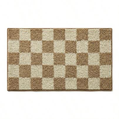 1 件仿羊绒浴室地垫，格子图案，蓬松柔软，防滑吸水，家用浴室地垫，浴室地毯，卫生间地垫，家居装饰