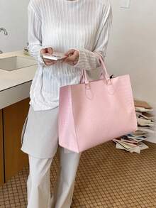 Fashionable Snake Skin Pattern Multi-Purpose Large Capacity Tote Bag For Travel & Shopping - Pink - View 4