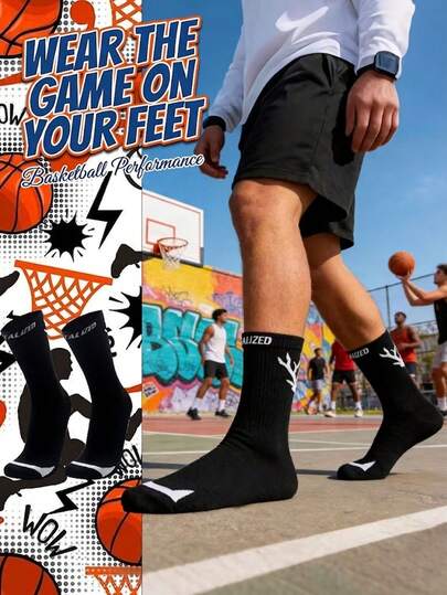 1 Pair Men's Sports Socks, Basketball Socks, Running Socks, Casual Mid-Calf Socks, Comfortable Versatile All Season
