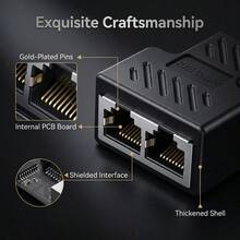 Adaptador de conector de red RJ45, divisor blindado extensor para conexión de cable de computadora y router - Negro - Ver 6
