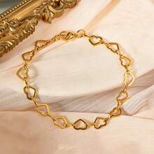 18K Gold Plated Stainless Steel Hollow Heart Tennis Bracelet, Suitable For Women's Daily Wear, Layered Stacking, Best Friend Gift - Gold - View 3