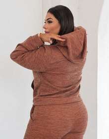 Women's Plus Size Set: Pants And Blouse - 鏽棕色 - 查看 5