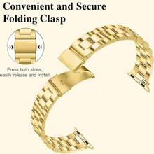 1pc Compatible With Apple Watch Band, Adjustable Stainless Steel Strap, Suitable For Watch Ultra 3 2 1 SE S10 S9 S8 S7 S6 S5 S4 S3 S2 S1 Series, Fashionable Unisex Replacement Smartwatch Watch Strap, 38mm 40mm 41mm 42mm 44mm 45mm 49mm 46mm (Watch Not Included) - Gold - View 7