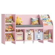 Bookcase, 138.5 Cm Toy Storage Unit With Reading Nook Bench, Book Shelf With 7 Cube Storage - Pink - View 1