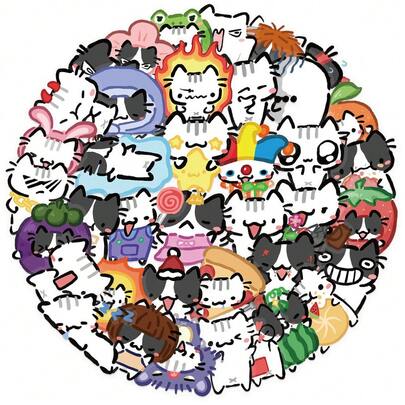 54张透明卡通猫咪贴纸 | 防水PET材质，适用于吉他、日记本等
