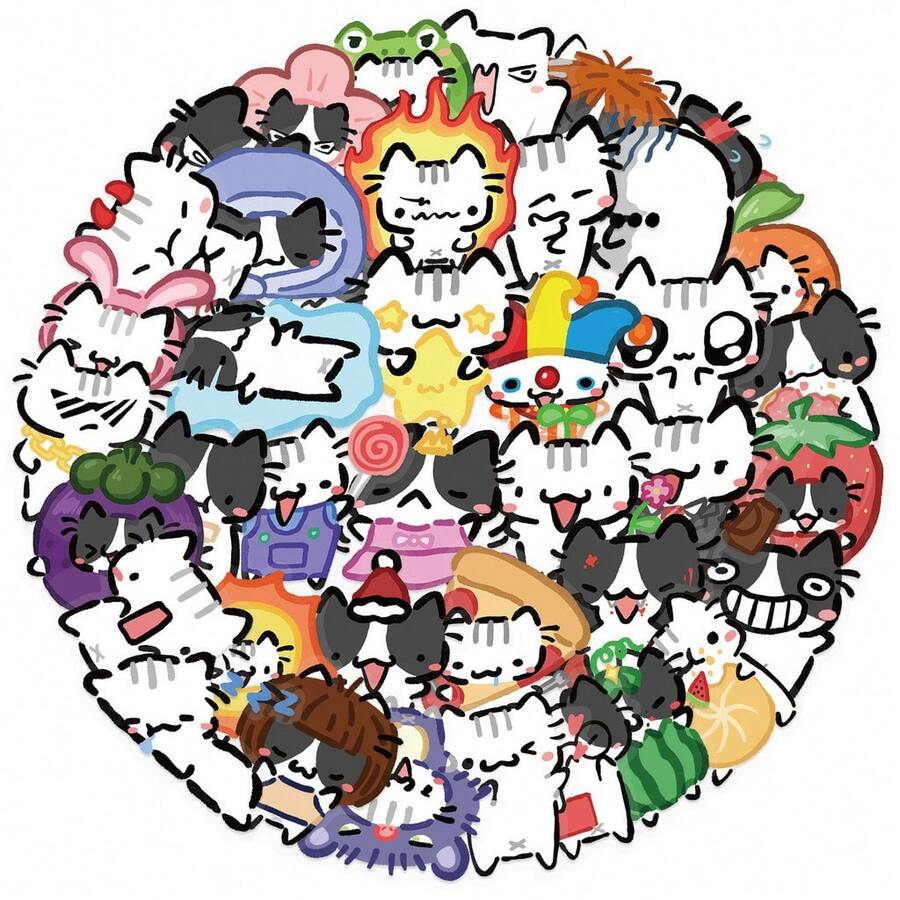 54张透明卡通猫咪贴纸 | 防水PET材质，适用于吉他、日记本等 - 54PCS - 查看 1