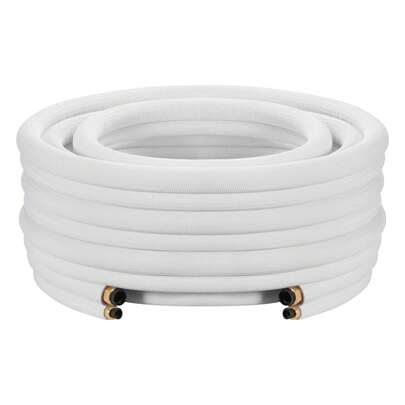 15.2m Mini Split Line Set, 6.4 & 9.5mm OD AC Copper Tubing Pipe, 3/8 White PE Thickened Insulated Coil With Flared Nuts, Strapping Tapes, For Mini Split Air Conditioner HVAC Or Heat Pump System