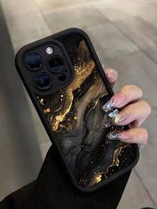 Funda protectora para teléfono suave, impermeable y resistente a arañazos con patrón de mármol pintado en negro, tallado, perforación simple y gruesa, compatible con iPhone16/iPhone16Pro/iPhone16ProMax/iPhone16Plus, iPhone15XR/7/8, iPhone15ProMax, iPhone12ProMax, iPhone13ProMax, iPhone14ProMax, iPhone13, iPhone14, iPhone11, iPhone12p14, iPhone14Pro, iPhone11Pro, teléfonos móviles, bolsos, accesorios para móviles, fundas para teléfonos, decoración de interiores, accesorios, fundas transparentes para teléfonos, verano, correas para teléfonos, fundas para teléfonos de hombre, fundas para teléfonos de mujer, protección para teléfonos móviles, accesorios de playa, regalos de fresa, fundas protectoras para teléfonos. - Estilo (1 pieza) - Ver 3